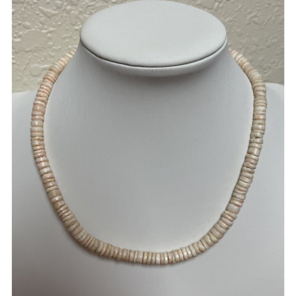 Vtg Hawaiian Surfer Peach Puka Shell Bead Necklace Barrel Clasp 15” Approx 5 mm